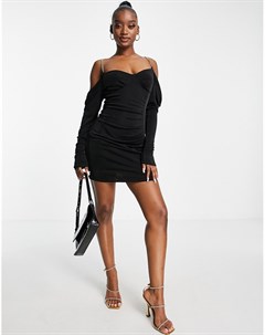 Черное платье мини с открытыми плечами и цепочками Asos design