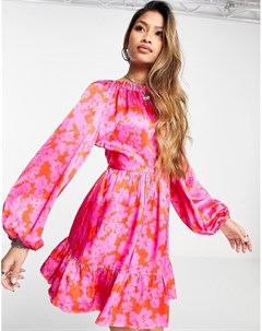 Атласное нарядное платье мини розового и красного цвета с эластичными элементами на спине Topshop