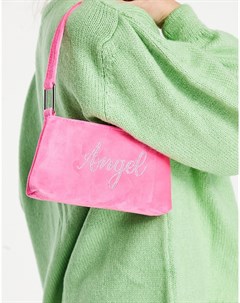 Розовая велюровая сумка мини на плечо с надписью стразами Angel Asos design