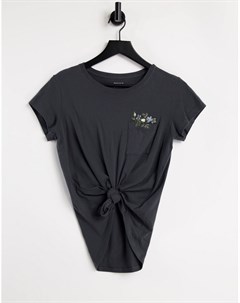Черная футболка с цветочной вышивкой на кармане Abercrombie & fitch
