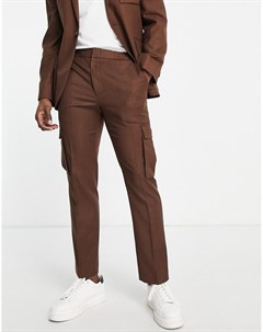 Темно коричневые узкие брюки в утилитарном стиле Topman