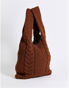 Коричневая вязаная сумка тоут с узором косы и ручками в стиле ретро Asos design