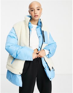 Кремово голубая дутая куртка со съемным жилетом из искусственного меха Asos design