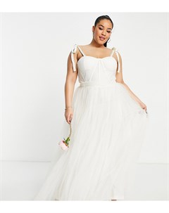 Свадебное платье миди из тюля цвета слоновой кости с завязками на плечах и корсетом Bridal Lace & beads plus