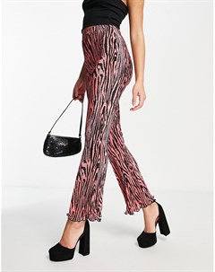 Плиссированные расклешенные брюки со звериным принтом розового и черного цвета Asos design