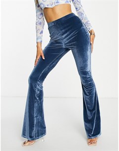 Расклешенные бархатные брюки синего цвета Hourglass Asos design