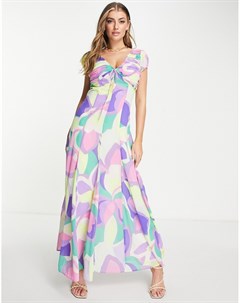 Присборенное платье макси с завязкой и абстрактным цветочным принтом Asos design