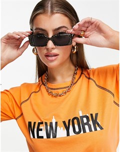 Оранжевая футболка с принтом в виде надписи New York Rebellious fashion