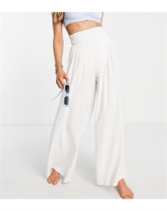 Эксклюзивные пляжные брюки белого цвета с широкими штанинами и присборенной талией Esmee