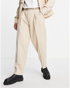 Бежевые брюки в тонкую полоску с широкими штанинами Asos design