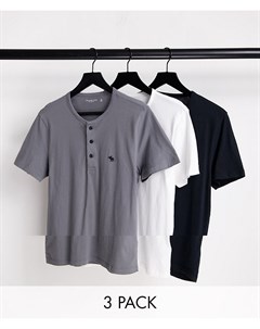 Набор из 3 футболок хенли черного белого и серого меланжевого цвета с фирменным логотипом Abercrombie & fitch