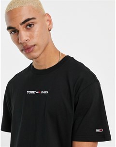 Черная футболка с текстовым логотипом на груди Tommy jeans