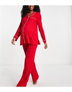 Пижамный комплект из топа с отложным воротником и брюк красного цвета Maternity Lindex