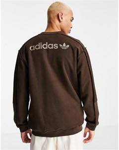 Коричневый свитшот с логотипом на спине и из махровой ткани изнутри Tonal Textures Adidas originals