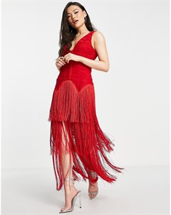 Красное платье миди с корсетом заниженной талией и бахромой Asos design