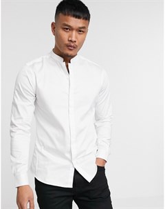 Белая сатиновая приталенная рубашка с воротником в восточном стиле Premium Asos design