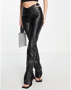Черные брюки из искусственной кожи с вырезами на талии The couture club
