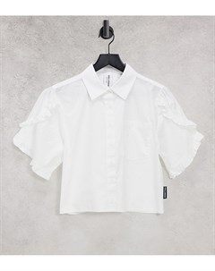 Хлопковая укороченная рубашка белого цвета с оборками на рукавах Collusion