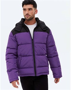 Фиолетовая дутая куртка в стиле колор блок New look