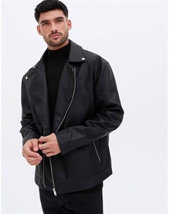 Черная oversized куртка из искусственной кожи New look