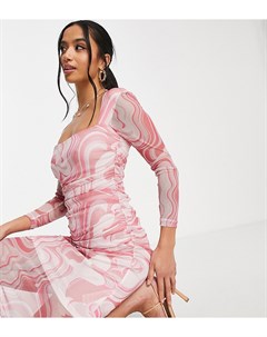 Присборенное сетчатое платье миди с принтом завитков розового цвета Miss selfridge petite