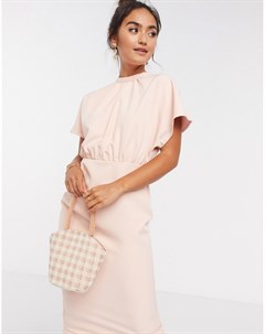 Розовое платье миди с рукавами клеш и вырезом под горло Asos design