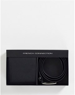 Подарочный набор из бумажника и ремня черного цвета с логотипом French connection
