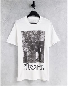 Белая oversized футболка с принтом группы Doors New look