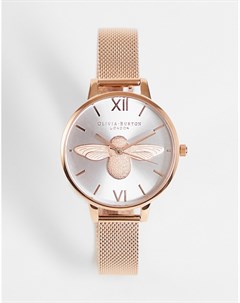 Розовые часы с пчелой на циферблате Olivia burton