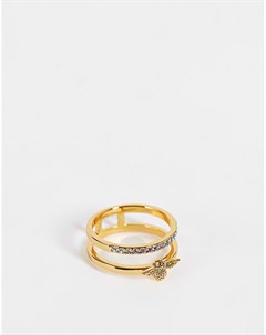 Двойное кольцо золотистого цвета с радужным дизайном и пчелкой Olivia burton