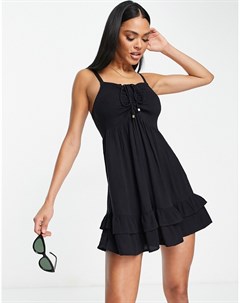 Пляжное платье мини черного цвета с присборенным лифом River island