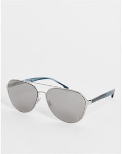 Солнцезащитные очки авиаторы в узкой оправе серебристого цвета с зеркальной отделкой Hugo Boss Boss by hugo boss