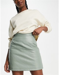 Стеганая мини юбка из искусственной кожи шалфейно зеленого цвета Violet romance