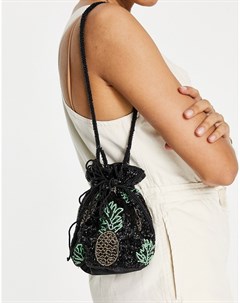 Черная сумка мешок с ананасом украшенным бисером Becksondergaard