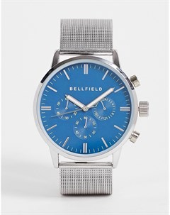 Часы с сетчатым ремешком серебристого цвета и синим хромированным циферблатом Bellfield