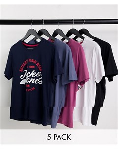 Набор из 5 футболок разных цветов Jack & jones