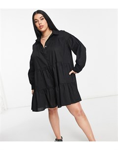 Черное ярусное платье рубашка Threadbare Plus Size Threadbare curve