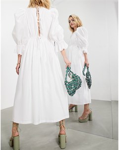 Белое платье миди с объемными рукавами и завязкой сзади Asos edition
