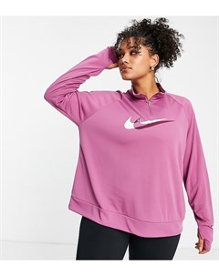 Розовый лонгслив с логотипом галочкой и воротником на молнии Nike Plus Running Dri FIT Nike running