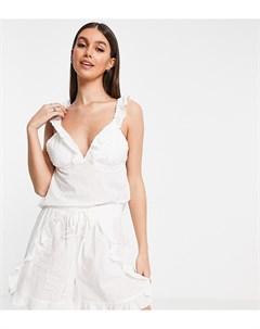 Белая хлопковая пижама из ткани добби с оборками Vero moda tall