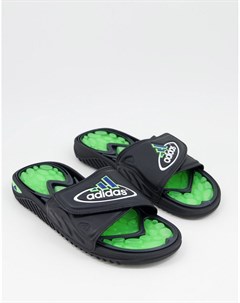 Черные шлепанцы с отделкой зеленого цвета Reptossage Adidas originals