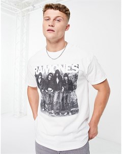 Белая oversized футболка с принтом группы Ramones New look