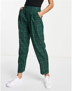 Мягкие свободные брюки зеленого цвета в винтажном стиле в клетку Asos design