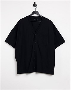 Черная трикотажная футболка из ткани пике с короткими рукавами в стиле oversized Asos design