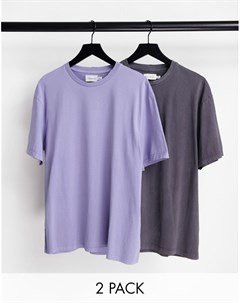 Набор из 2 oversized футболок выбеленного серого и выбеленного сиреневого цвета Topman