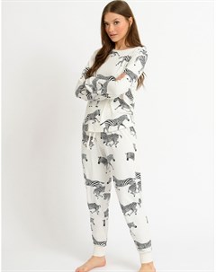 Кремовый пижамный комплект из переработанного полиэстера со штанами и принтом зебр Chelsea peers