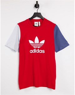 Красная футболка бойфренда в стиле колор блок с логотипом adicolor Adidas originals