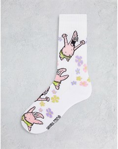 Белые спортивные носки с Патриком Звездой и цветами Spongebob Asos design