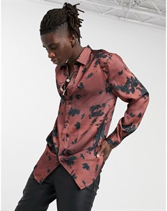 Удлиненная атласная рубашка с асимметричным подолом и сплошным цветочным принтом Asos design