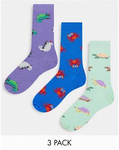 Набор из 3 пар носков до щиколотки с животными Asos design